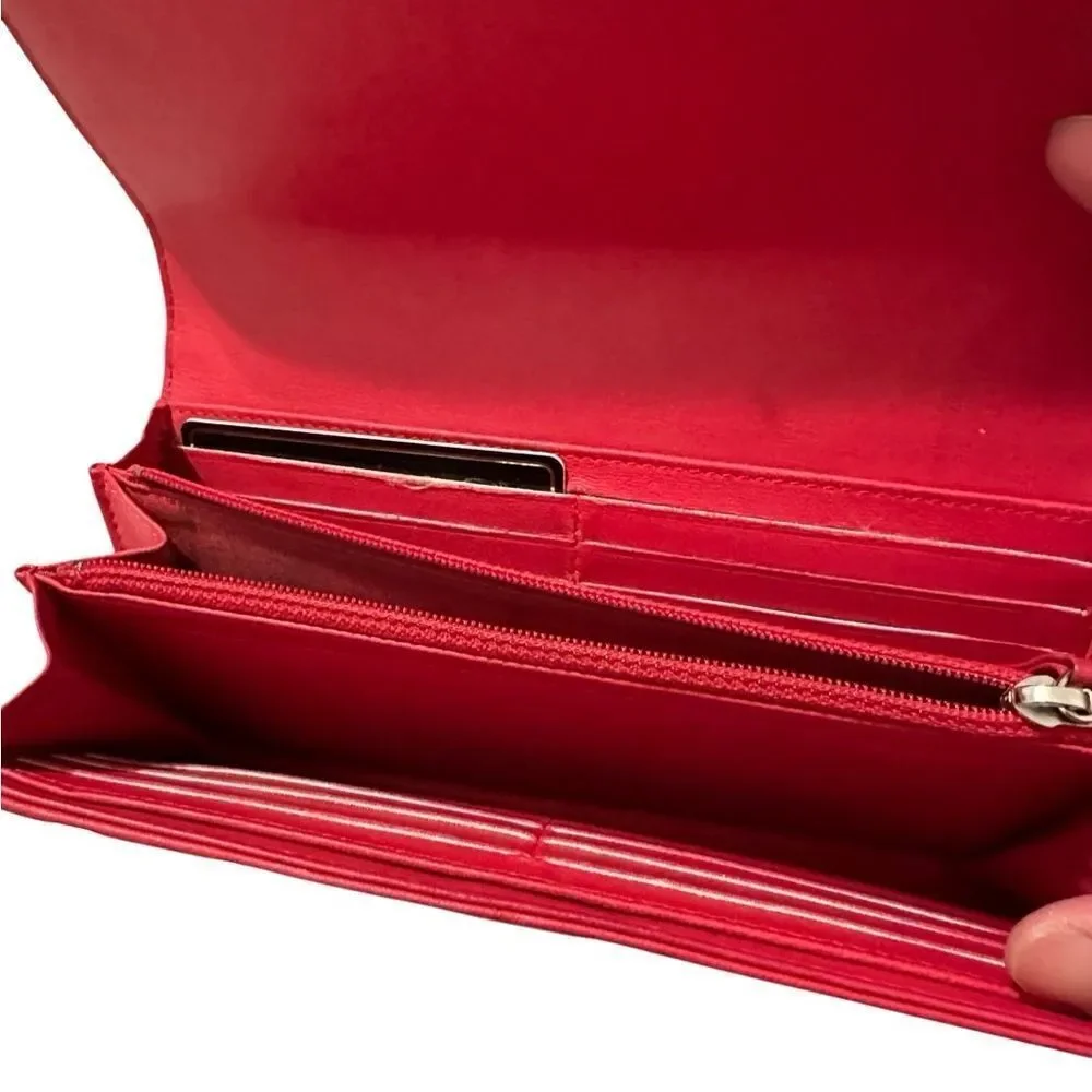 Chanel Red Leather Quilted Continental Wallet
